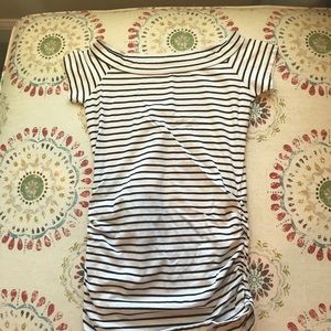 Off the shoulder black and white tee